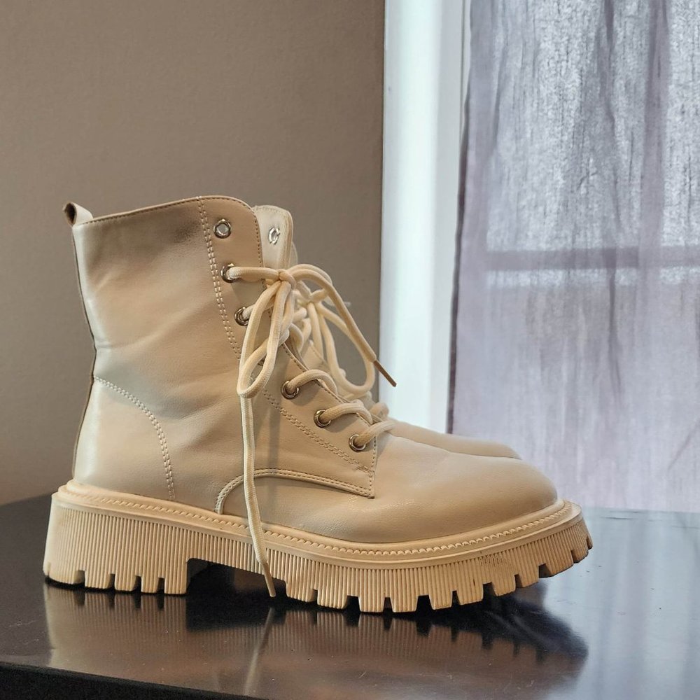 Womens white combat boots